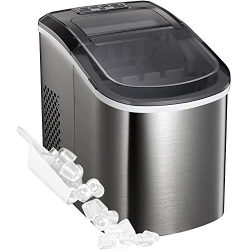 Portable Automatic Ice Maker Stainless Steel Countertop Ice Machine, Makes 26 lbs of Ice per 24  ...