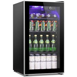 Joy Pebble Beverage Refrigerator and Cooler, 90 Can Mini Fridge with Glass Door for Soda Beer or ...