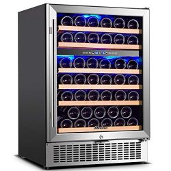 Wine Cooler Dual Zone, Aobosi 24 inch 51 Bottle Wine refrigerator Built-in or Freestanding with  ...