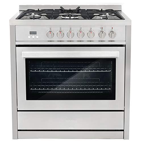 Cosmo COS-F965NF Commercial-Style 36 in. 3.8 cu. ft. Single Dual Fuel Range with 5 Burners and 8 ...