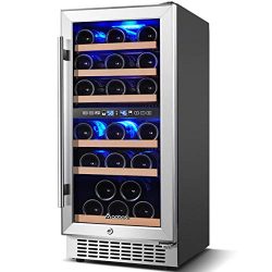 Wine Cooler Dual Zone, Aobosi 15 inch 30 Bottle Wine refrigerator Built-in or Freestanding with  ...