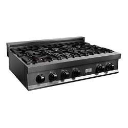 ZLINE 36 in. Porcelain Rangetop in Black Stainless with 6 Gas Burners (RTB-36)