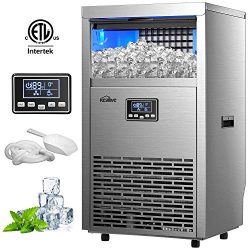 Kealive Commercial Ice Maker 99lbs in 24h with 33lbs Storage Capacity Freestanding Stainless Ste ...