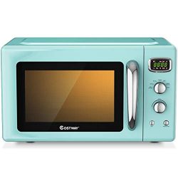 COSTWAY Retro Countertop Microwave Oven, 0.9Cu.ft, 900W Microwave Oven, with 5 Micro Power, Defr ...