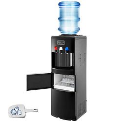 VBENLEM 2 in 1 Black Water Dispenser with Built in Ice Maker Water Cooler Machine Hot and Cold T ...