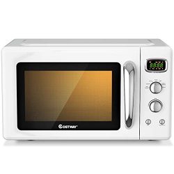 COSTWAY Retro Countertop Microwave Oven, 0.9Cu.ft, 900W Microwave Oven, with 5 Micro Power, Defr ...