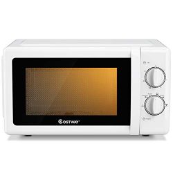 COSTWAY Retro Countertop Microwave Oven, 0.7 Cu. Ft, 700W Mechanical Compact Microwave Oven 6 Mi ...