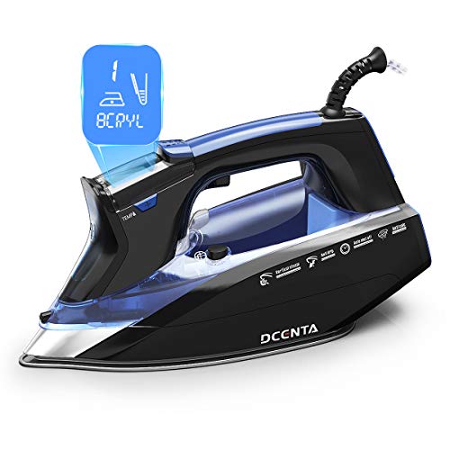Steam Iron for Clothes, Dcenta Professional Grade Powerful 1800W Steam Iron with Digital LCD Scr ...