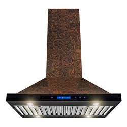 AKDY Island Mount Range Hood – Embossed Copper Hood Fan for Kitchen – 4-Speed Profes ...