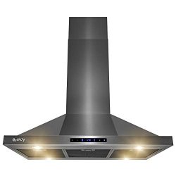 AKDY Island Mount Range Hood – Black Stainless Steel Hood for Kitchen – 3 Speed Prof ...