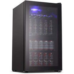 Joy Pebble Beverage Cooler and Refrigerator 90 Can Mini Fridge with Glass Door for Soda Beer or  ...