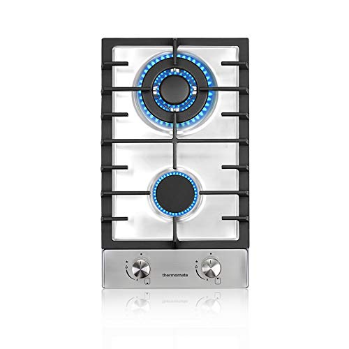 thermomate Gas Cooktop, 12 Inch Recessed Gas Rangetop with 2 High Efficiency Burners, NG/LPG Con ...