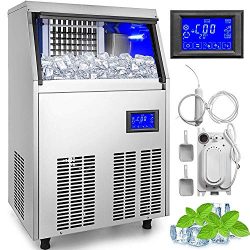 VEVOR 110V Commercial Ice Makers 90-100LBS/24H with Water Drain Pump 33LBS Storage Free-Standing ...
