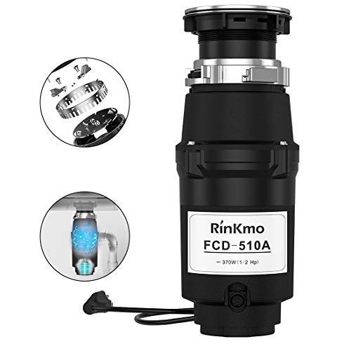 RINKMO Garbage Disposal FCD-510A with Power Cord 1/2 HP Stainless Steel Shredder for Kitchen Sin ...