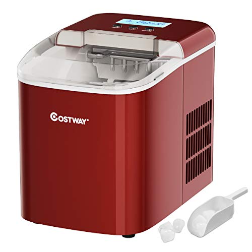 COSTWAY Countertop Ice Maker, 26LBS/24H with Self-clean Function, LCD Display, 9 Bullet Ice / 7  ...