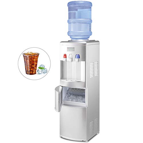 GOFLAME 2 In 1 Water Cooler Dispenser with Built-in Ice Maker Machine, 3 to 5 Gallon Hot and Col ...